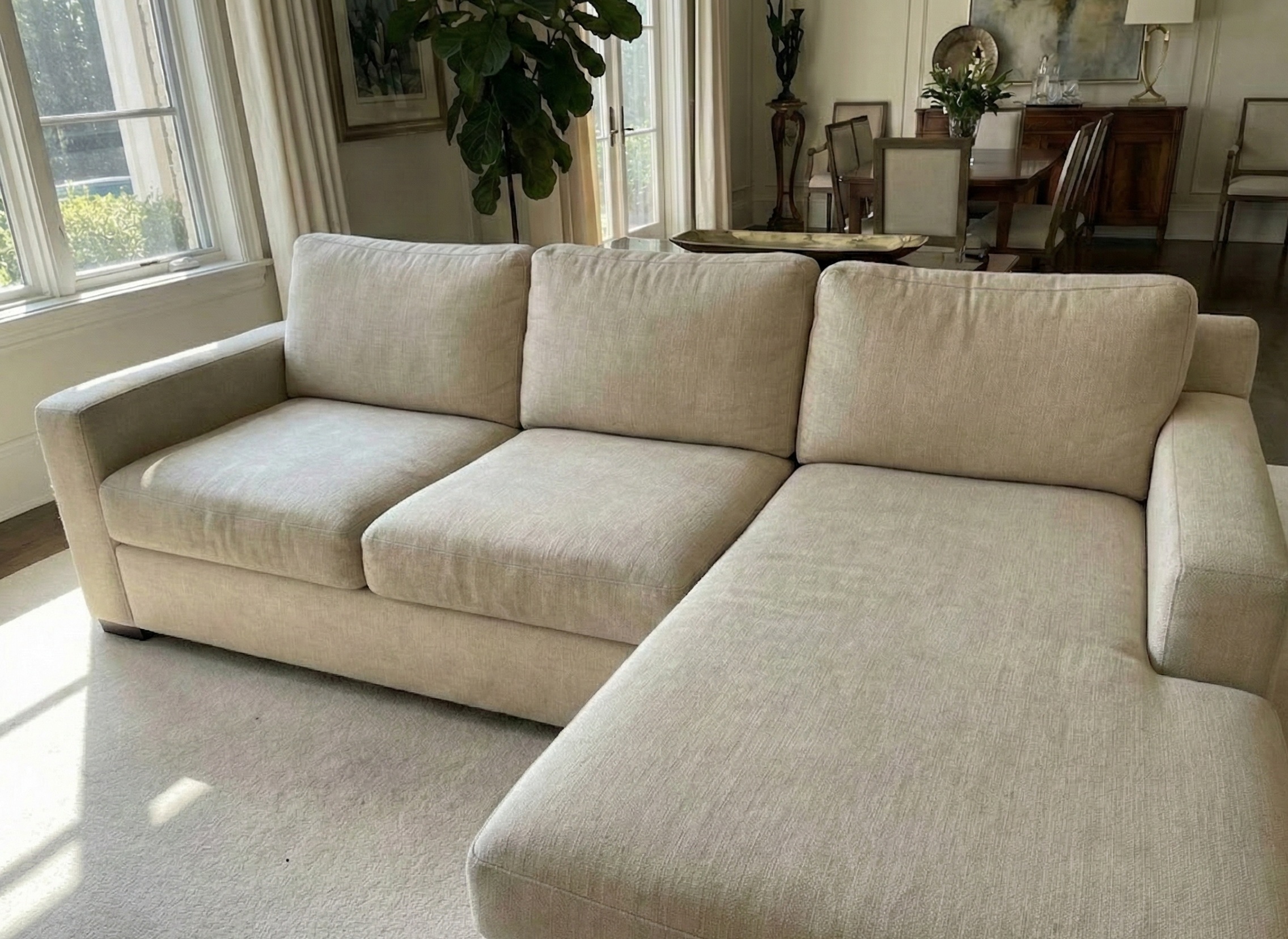 Clean sectional sofa after professional couch cleaning